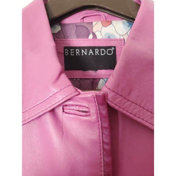 Bernardo Pink Petunia Leather XL Fitted Moto/Barbie SPRING Jacket Floral Lining - Picture 5 of 14